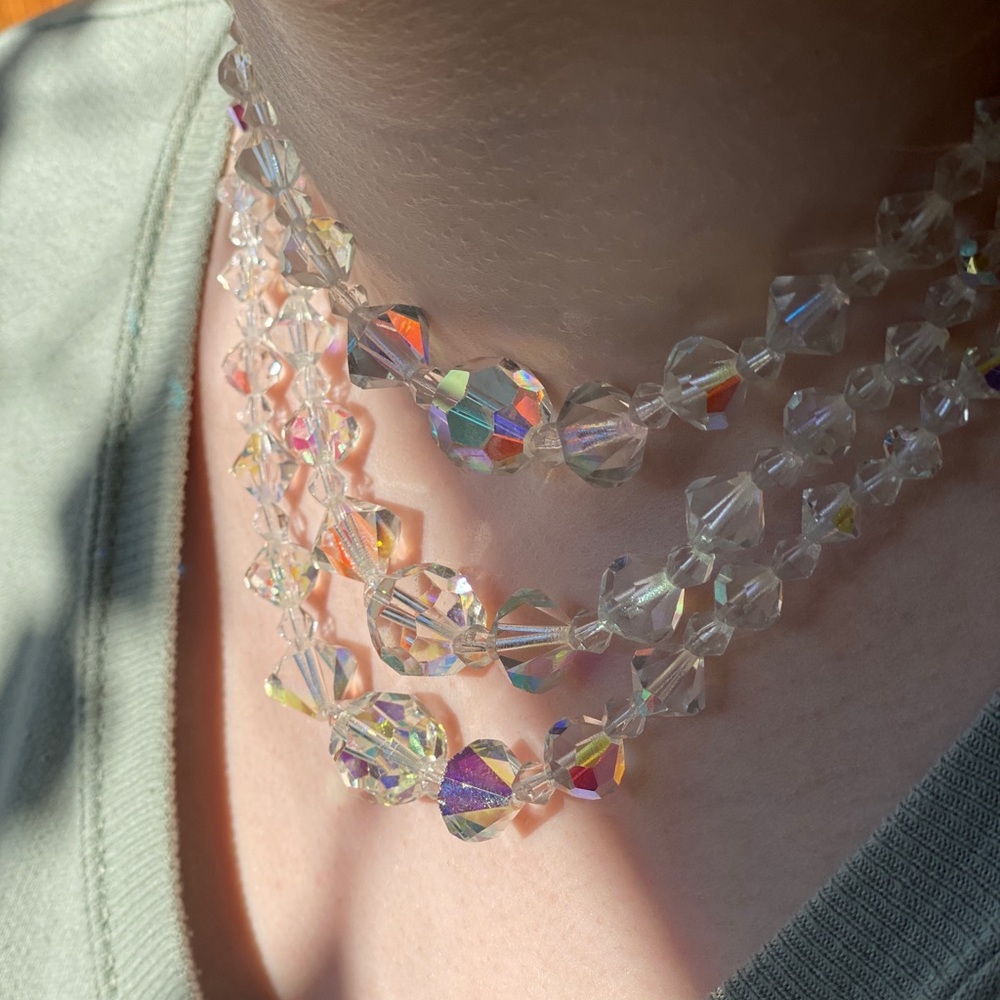 STUNNING Vintage Aurora Borealis Swarovski crystal 3 strand Necklace